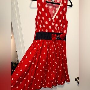 Red Minnie Polka Dot Dress with Waidtline Accent Bow